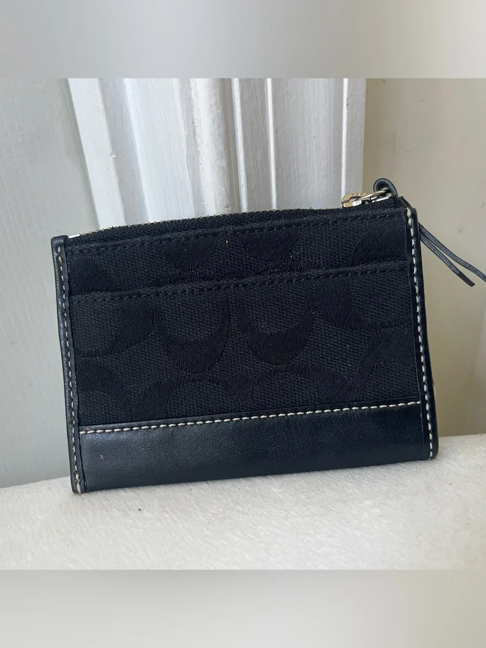 Coach Black Signature Canvas Card Case with Key Ring